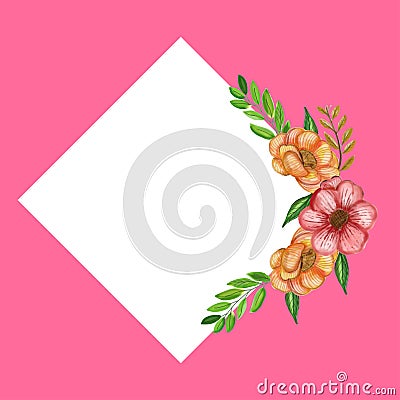 Tropical exotic watercolor floral diamond frame. Stock Photo