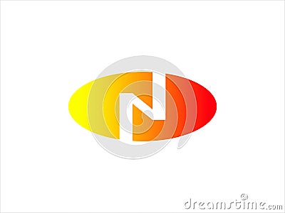 N letter in orange ellipse logo template Vector Illustration
