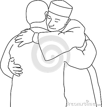 Line Art Illustration of a two Moslems apologizing each other in Ied Fitri moment Vector Illustration