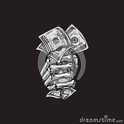 Vector illustration. skull hand holding money Vector Illustration