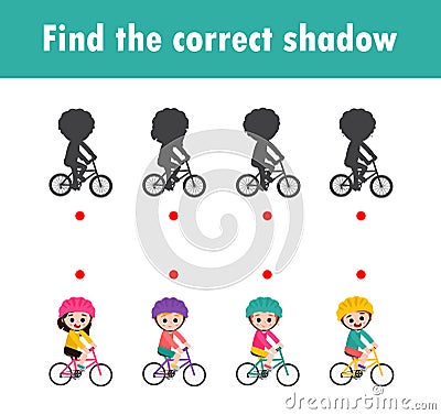 Find the correct shadow. Educational game for children, Shadow Matching Game for kids, Visual game for kid. Connect the dots Vector Illustration