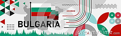 Bulgaria national day design with Bulgarian flag, map and red green theme. Vector Illustration