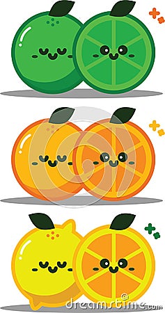 Cute lime, orange, and Lemon icon pack Stock Photo