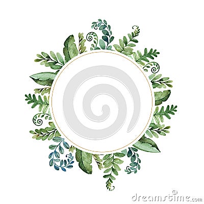 Watercolor frame border with tropical leaves,fern,palm leaf Stock Photo