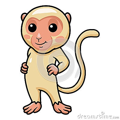Cute little albino monkey cartoon standing Vector Illustration
