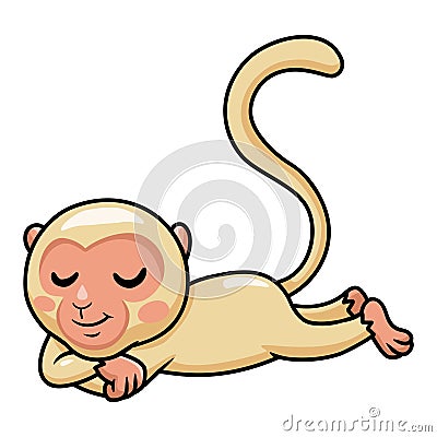 Cute little albino monkey cartoon sleeping Vector Illustration
