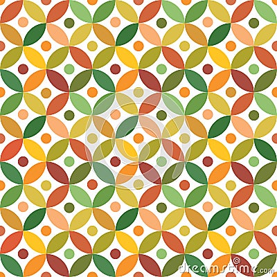 Colorful abstract mid century modern circle pattern with little dots in green, orange, amber, yellow and red Vector Illustration