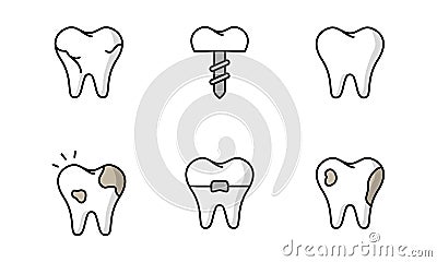 collection of simple dental icon designs. set of healthy teeth, cavities and dentures Vector Illustration