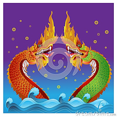 Vector illustration, two serpents, in the water, backlit Vector Illustration