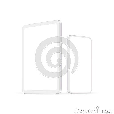 Clay Tablet and Smartphone Mockup, Side View Vector Illustration