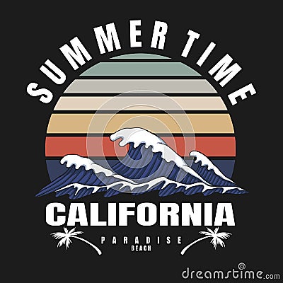 Califronia summer time waves retro vector illustration Vector Illustration