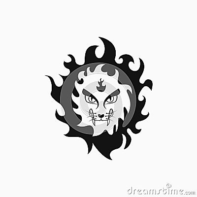 lion head and fire logo concept. creative, animal, flat, silhouette and beast logotype Vector Illustration