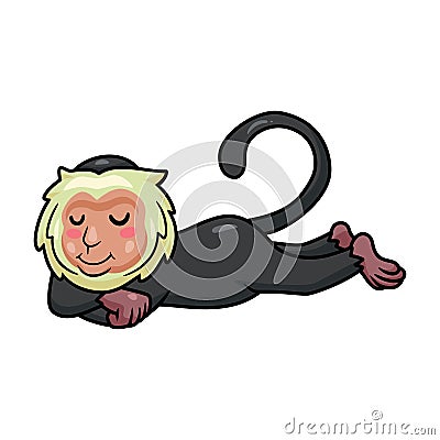 Cute little capuchin monkey cartoon sleeping Vector Illustration