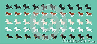 Dog Rottweiler Saluki Standard Poodle Great Dane Saint Bernard Walking Running Cartoon Vector Set Vector Illustration