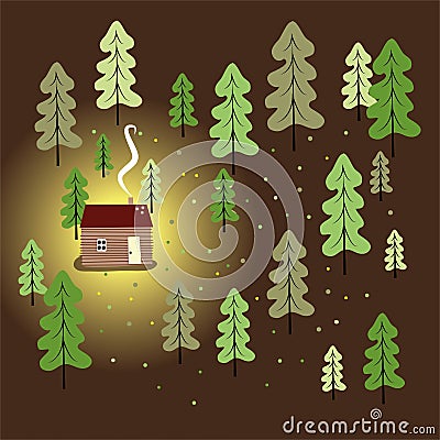 small lonely house in the middle of the forest. nature and trees. summer illustration, rest in the forest, solitude Vector Illustration