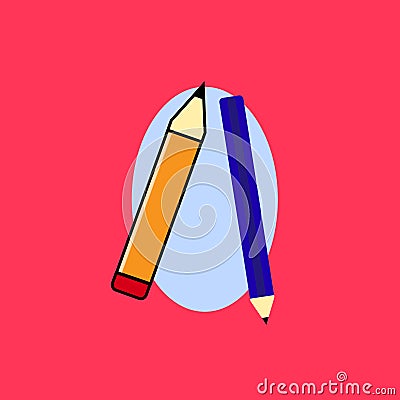 Icon of two pencils (red and blue) with shadow. Flat colors only. Vector Illustration