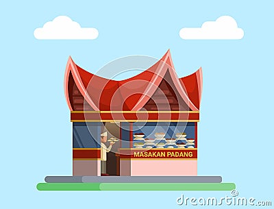 Rumah Makan Padang aka traditional restaurant from Padang, Indonesia building illustration vector Vector Illustration