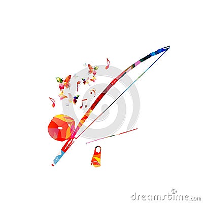 Berimbau, Brazilian capoeira musical instrument, colorful with musical notes and butterflies vector illustration Vector Illustration