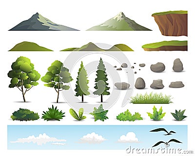 Landscape kit constructor with various nature elements vector illustration. Vector Illustration