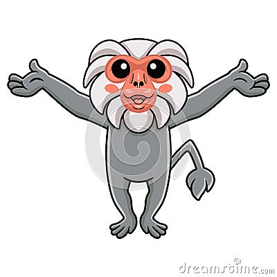 Cute little hamadryad monkey cartoon raising hands Vector Illustration