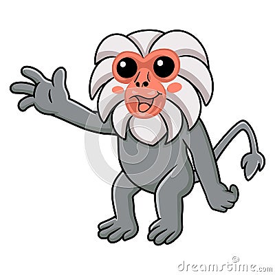 Cute little hamadryad monkey cartoon waving hand Vector Illustration