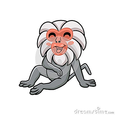 Cute little hamadryad monkey cartoon sitting Vector Illustration