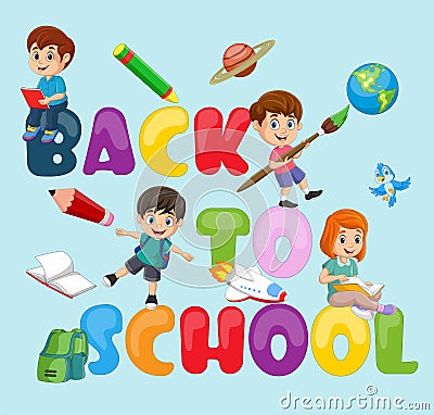 Cartoon happy children Back To School Vector Illustration