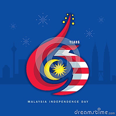 Malaysia Independence Day - 65th years and Kuala Lumpur cityscape Vector Illustration