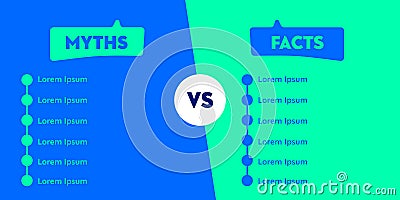 Facts vs myths versus battle background. Concept of thorough fact-checking or easy compare evidence.. Vector illustration. Vector Illustration