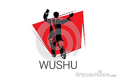 Wushu sport vector line icon. sportman, fighting stance. Vector Illustration