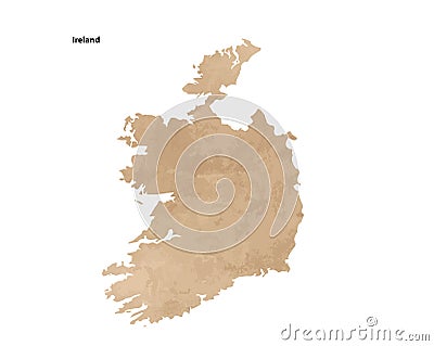 Old vintage paper textured map of Ireland Country - Vector Vector Illustration