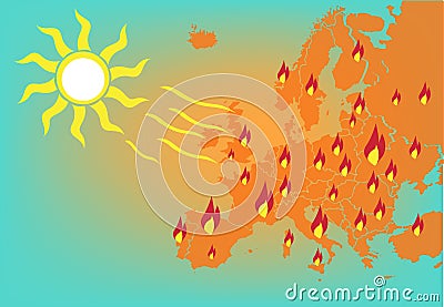 Europe Heat Wave or Forest Fires Concept. Editable Clip Art. Vector Illustration