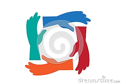 Colorful hands forming into a frame. Group or teamwork concept. Vector Illustration