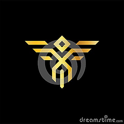 Mythical Bird Gold Monoline Icon Logo Vector Illustration