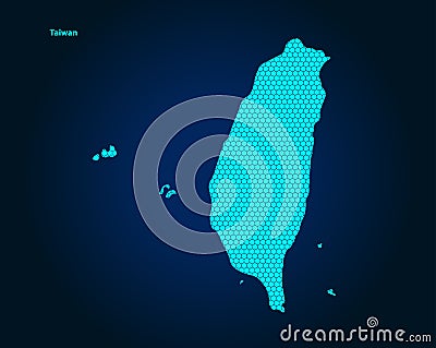 Honey Comb or Hexagon textured map of Taiwan Country isolated on dark blue background - vector Vector Illustration