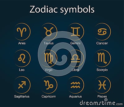 Zodiac signs set. Star signs for astrology horoscope. Zodiac line symbols. Vector Illustration