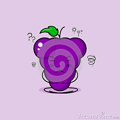 cute grape character with thinking expression, close eyes and sit cross-legged Vector Illustration