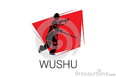 Wushu sport vector line icon. sportman, fighting stance. Vector Illustration