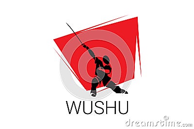Wushu sport vector line icon. sportman, fighting stance. Vector Illustration