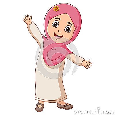 Happy Islamic girl isolated on white background Vector Illustration