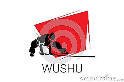 Wushu sport vector line icon. sportman, fighting stance. Vector Illustration