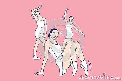 Illustrations Three beautiful ballerinas dancers Vector Illustration