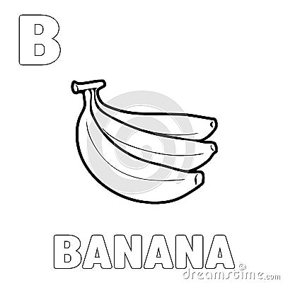 Coloring page banana fruit. Coloring and learning to recognize the letter B in vector Vector Illustration