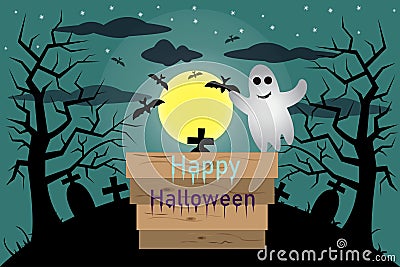 Celebrate halloween with full moon and dry tree Vector Illustration