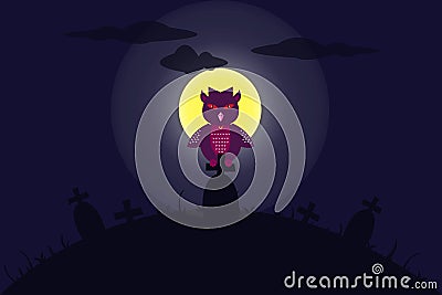 Celebrate halloween with owl and full moon Vector Illustration