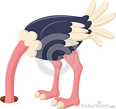 Ostrich hiding head in the ground Stock Photo