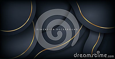 dark abstract papercut circle dimension layers with golden line background Vector Illustration
