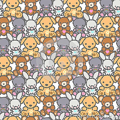 Cute Teddy Animals Cartoon Kids Background Pattern Seamless Stock Photo