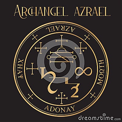 Archangel Azrael Seal, `he whom God helps`, Angel of Death Vector Illustration