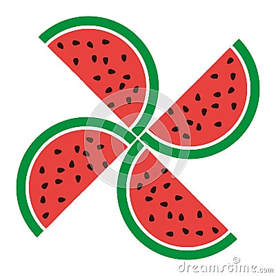 Pieces of watermelon arranged like fan blades. Vector Illustration